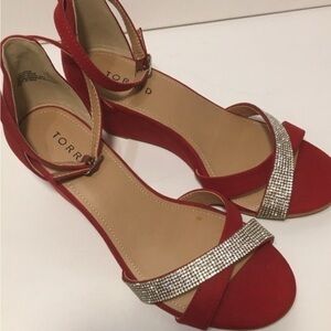 Torrid  Red Heel Open-Toe Ankle Strap Sandals with Rhinestone Band Size 7W SB-BA